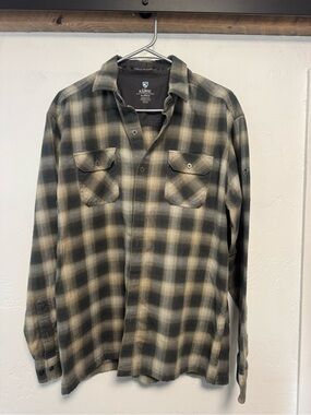 Kuhl Olive and Cream Plaid Flannel Shirt